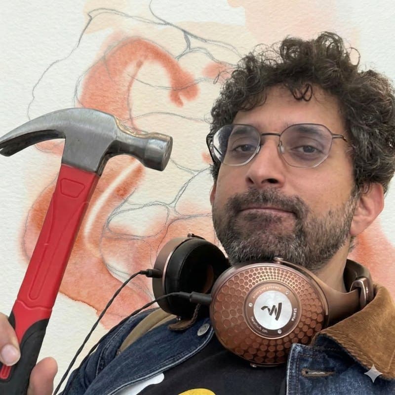 Devinder Sodhi, hammer in hand — his founder portrait from learninglayer.ai