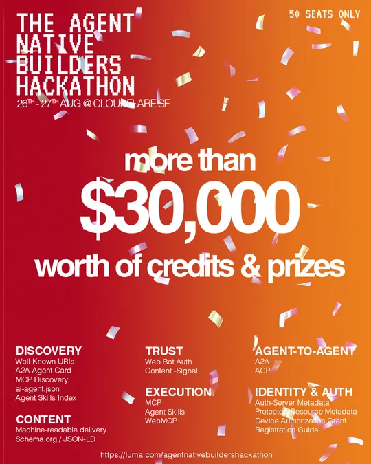 Hackathon poster reading "more than $30,000 worth of credits and prizes"