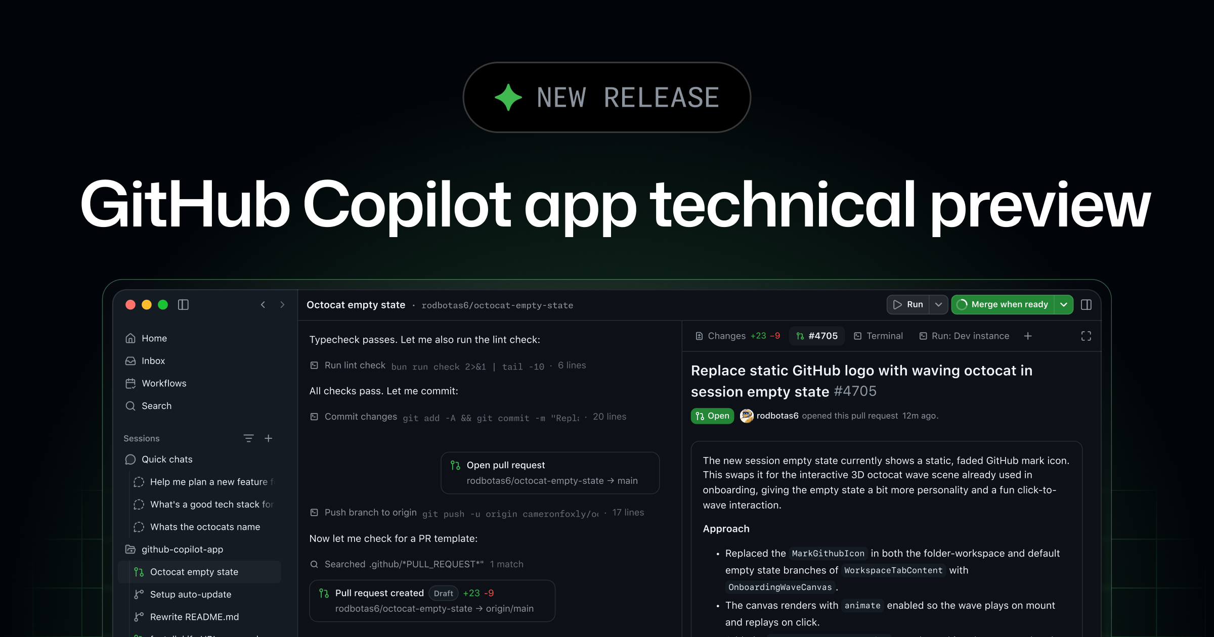GitHub Copilot App technical preview launch image
