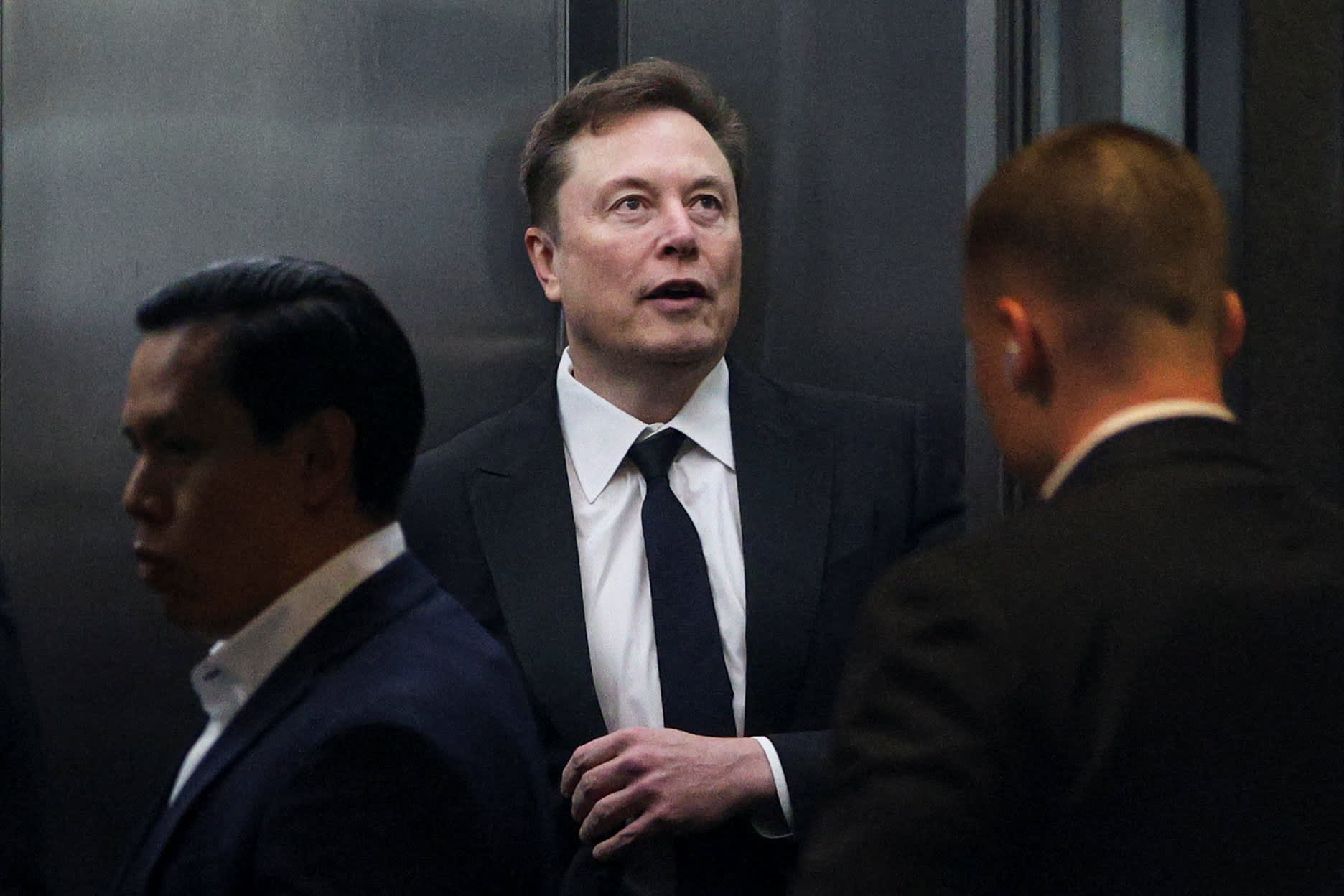 Sam Altman and OpenAI president Greg Brockman arriving at the U.S. District Court in Oakland for the Musk trial
