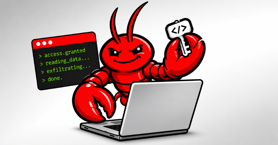 Illustration of an AI agent ingesting a malicious contact card and leaking credentials
