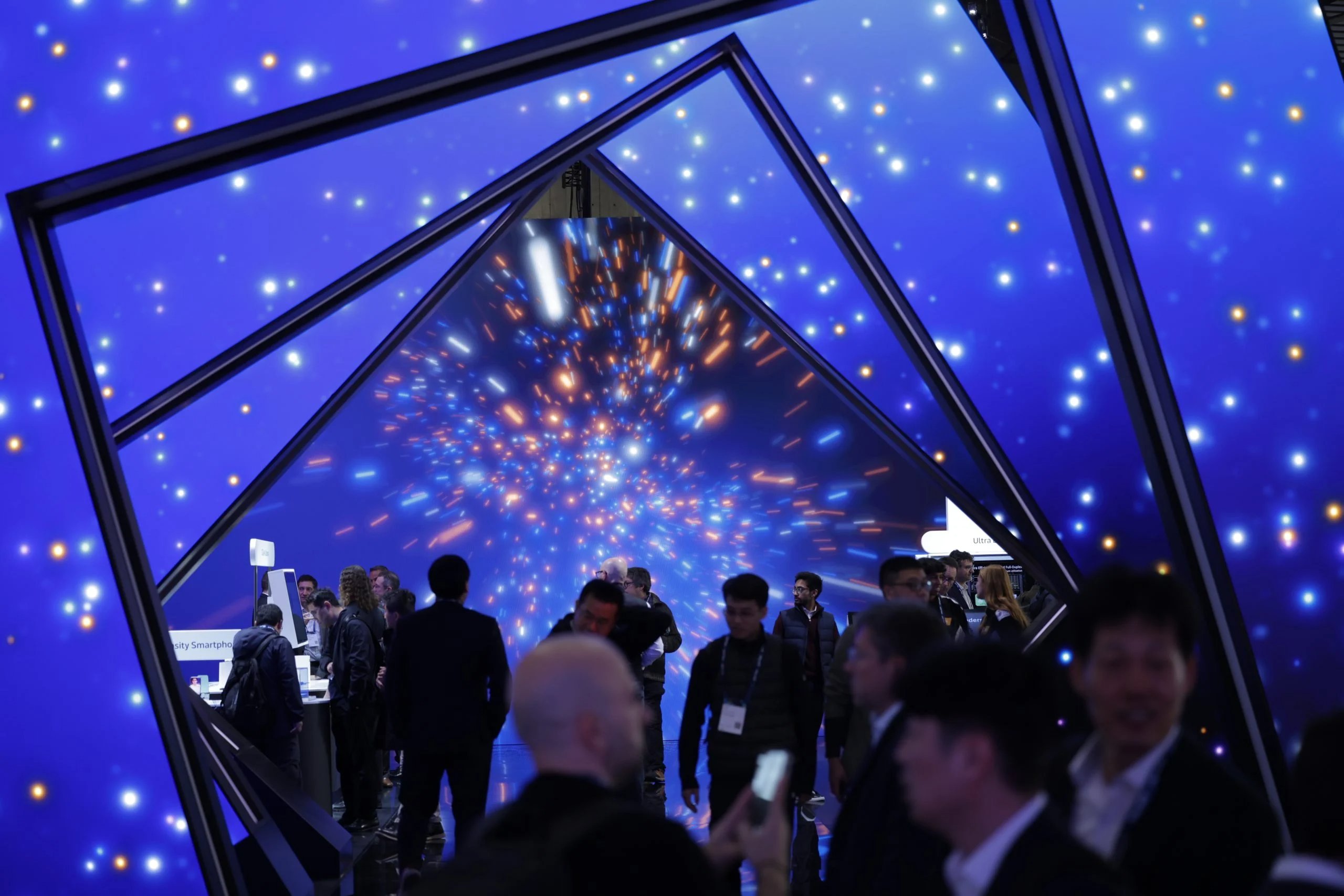 Humanoid robots on stage at MWC Shanghai 2026 opening