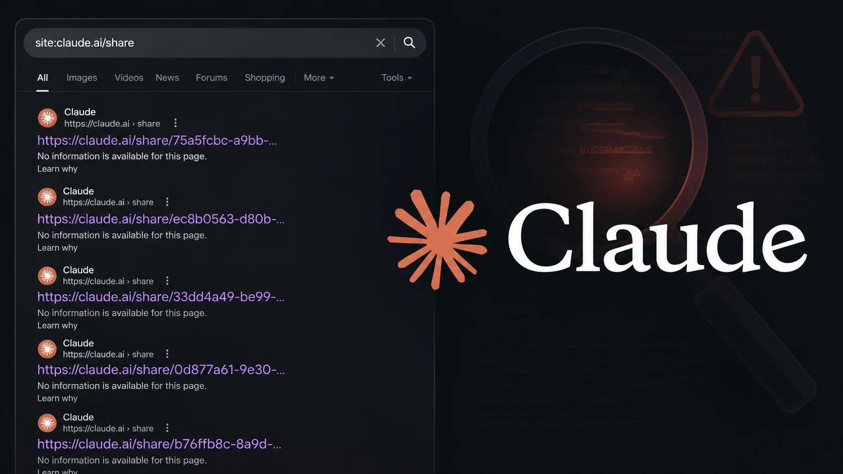 Shared Claude conversation pages appearing in Google search results