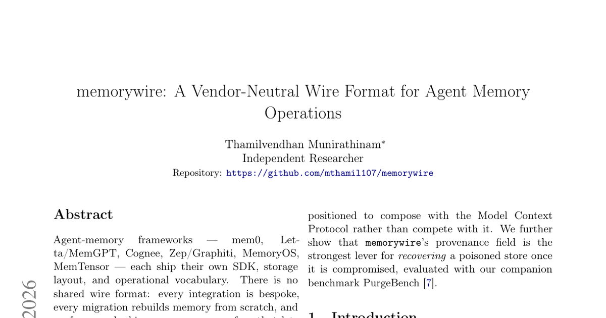 memorywire, a vendor-neutral wire format for agent memory operations